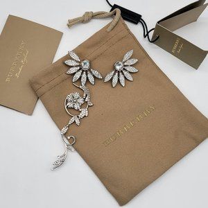 Burberry Mismatch Crystal Floral Dangle and Stud Set, Signed, NWT and Dust Bag